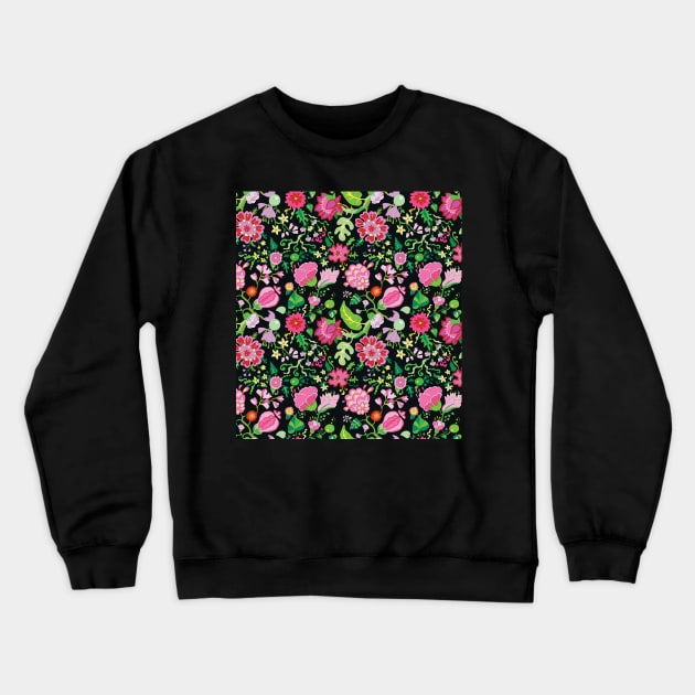 Flower red repeating pattern Crewneck Sweatshirt by JulietLake